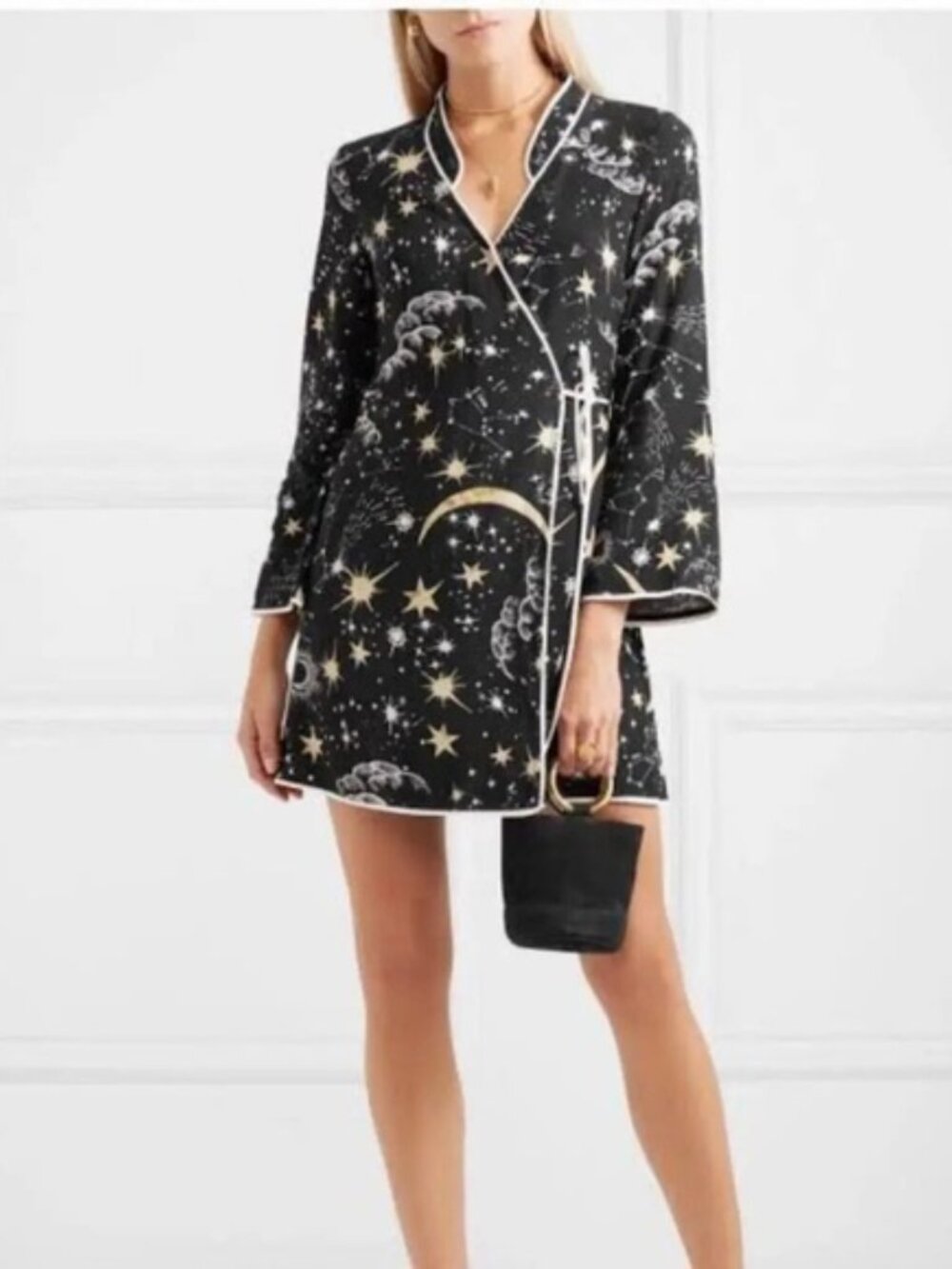 Rixo London Mini Wrap Dress Iris Crepe Constellations Stars & Moon - Sizes S